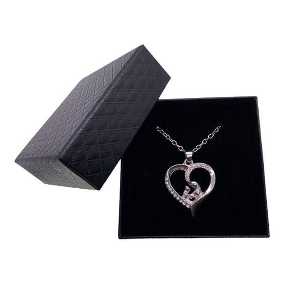 Imitation Diamond CZ Mom Baby Mother Child Heart Necklace Gift Box - Picture 4 of 4